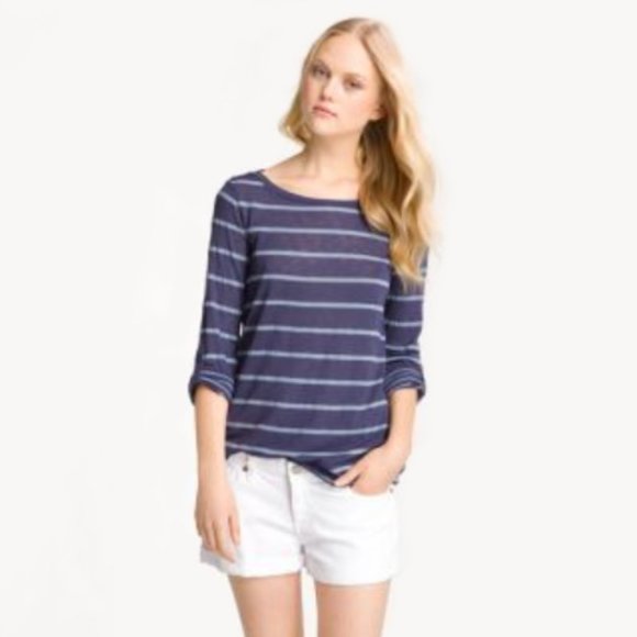Splendid Blue Striped Roll Tab Sleeve Top | XS - Picture 6 of 6